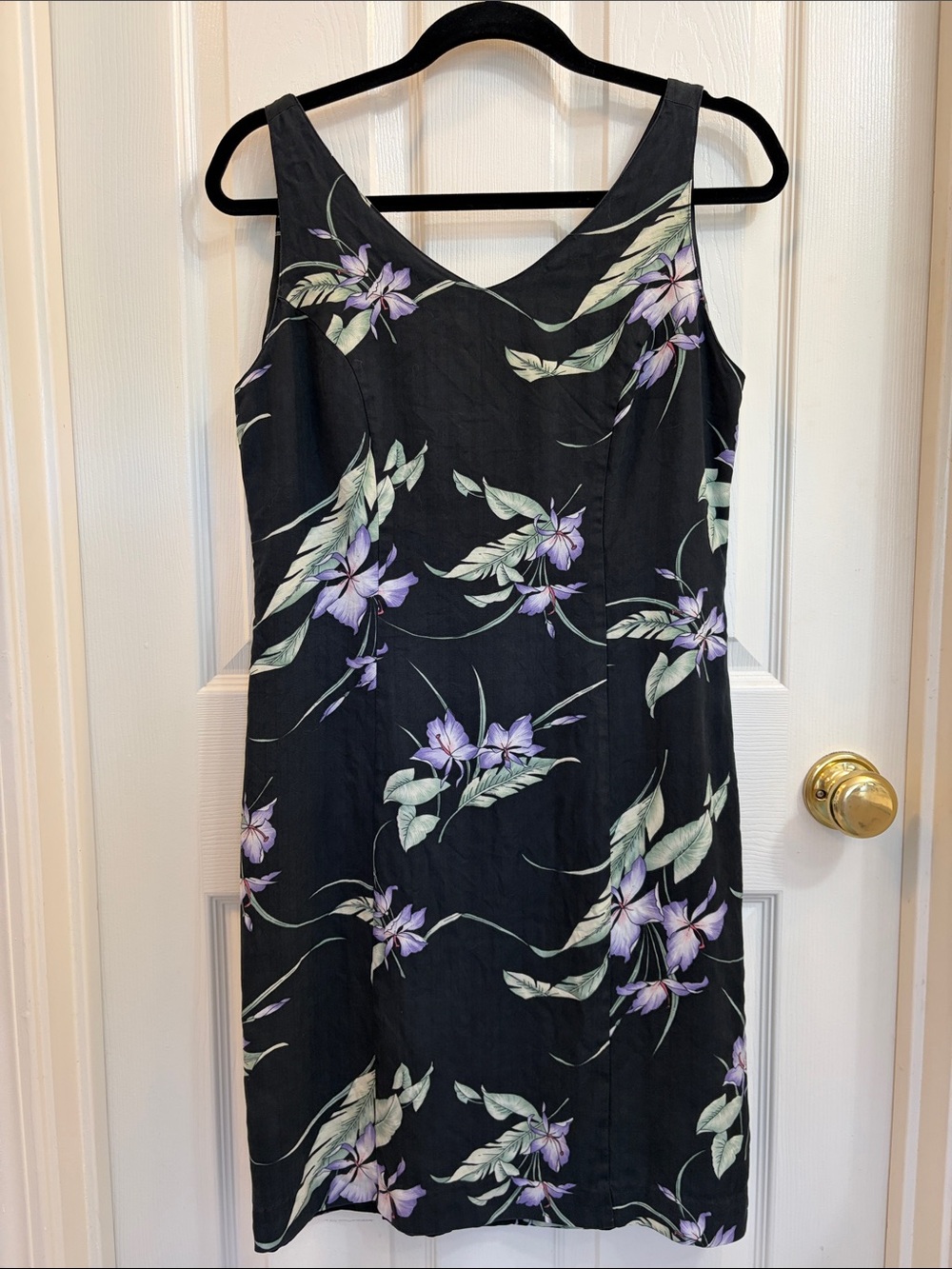 Tommy Bahama Silk Floral V-Neck Women’s Dress - Black with Lavender Green Print